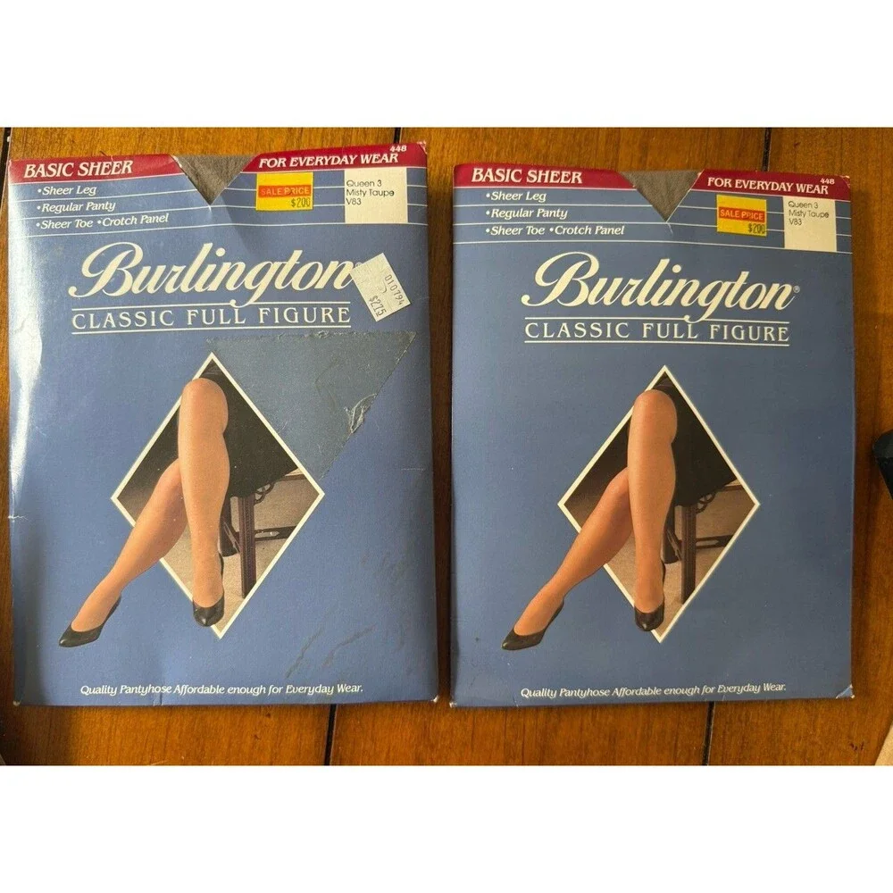 2 Burlington Classic Full Figure Basic Sheer Pantyhose Queen 3 Misty Taupe V83
